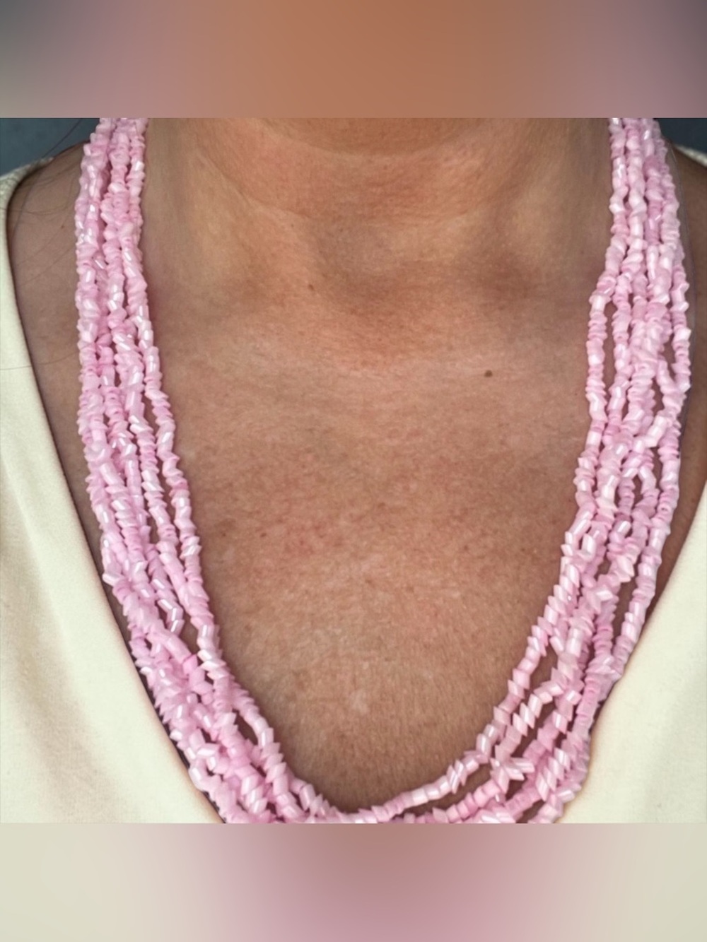 Vintage Czech Glass Pink Multi Strand Seed Bead Necklace